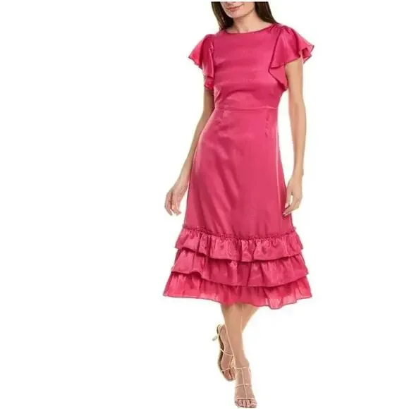 Rachel Parcell Tiered Midi Dress, 10 / Pink